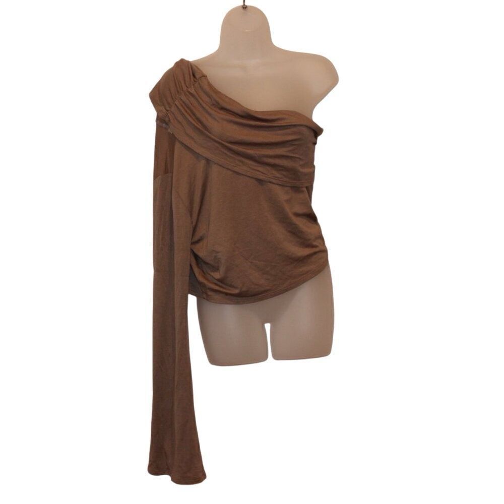 NWT Lovers + Friends One Shoulder Long Sleeve Top Women’s XL brown Mocha